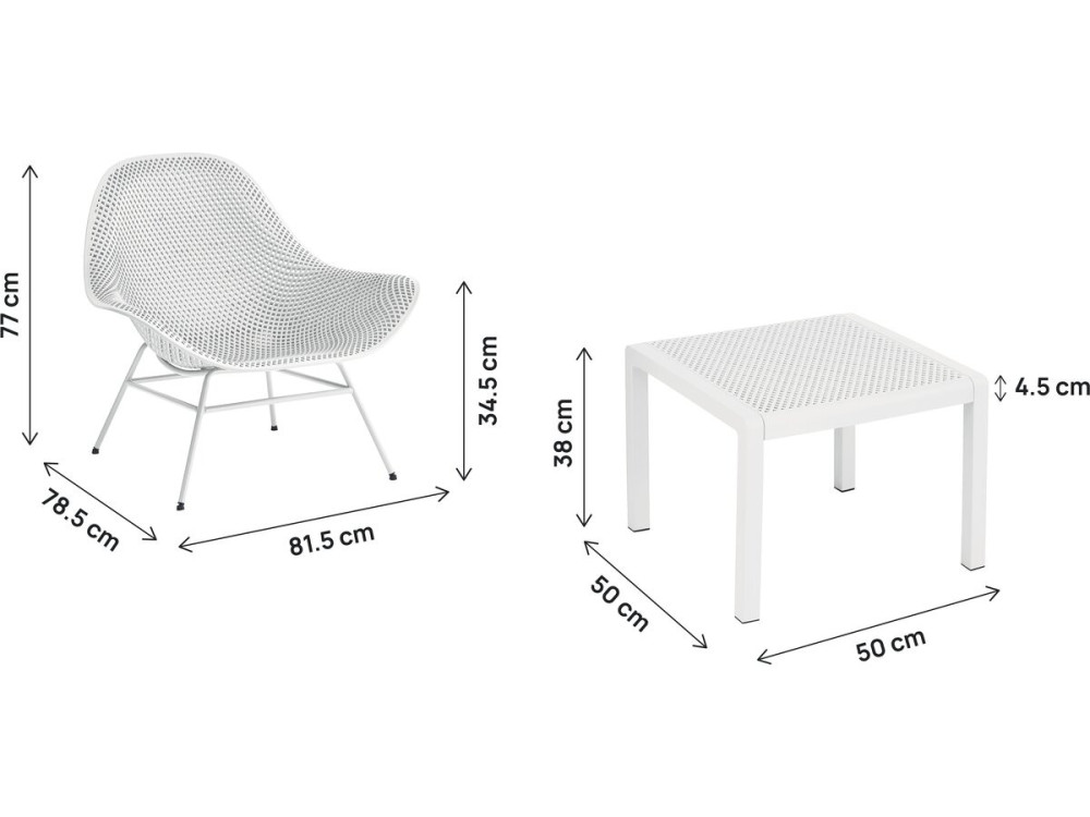 Lot de 2 fauteuils de jardin avec table basse "Soléna" - Blanc