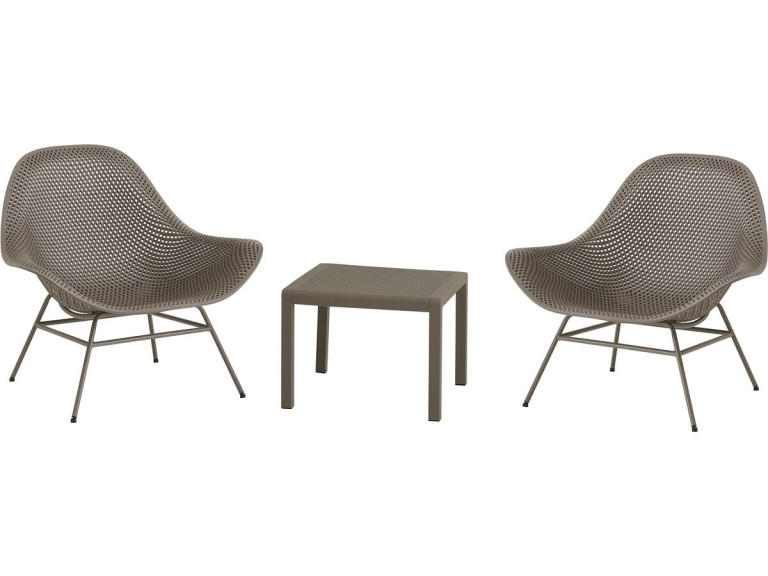 Lot de 2 fauteuils de jardin avec table basse "Soléna" - Taupe