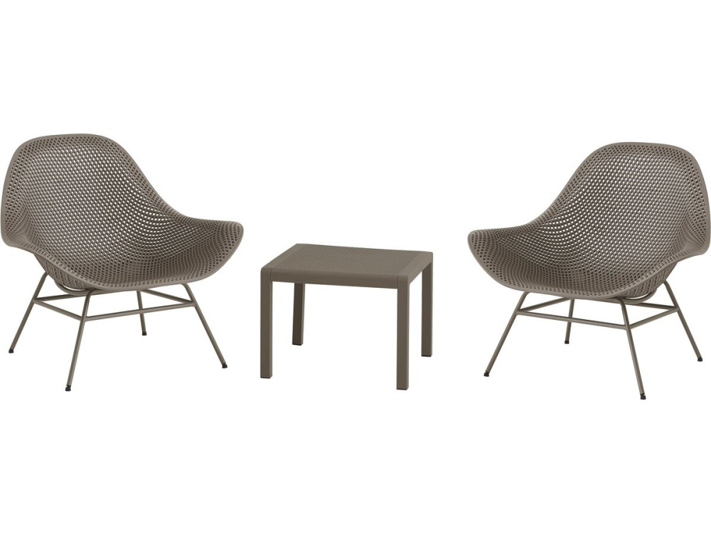 Lot de 2 fauteuils de jardin avec table basse "Soléna" - Taupe