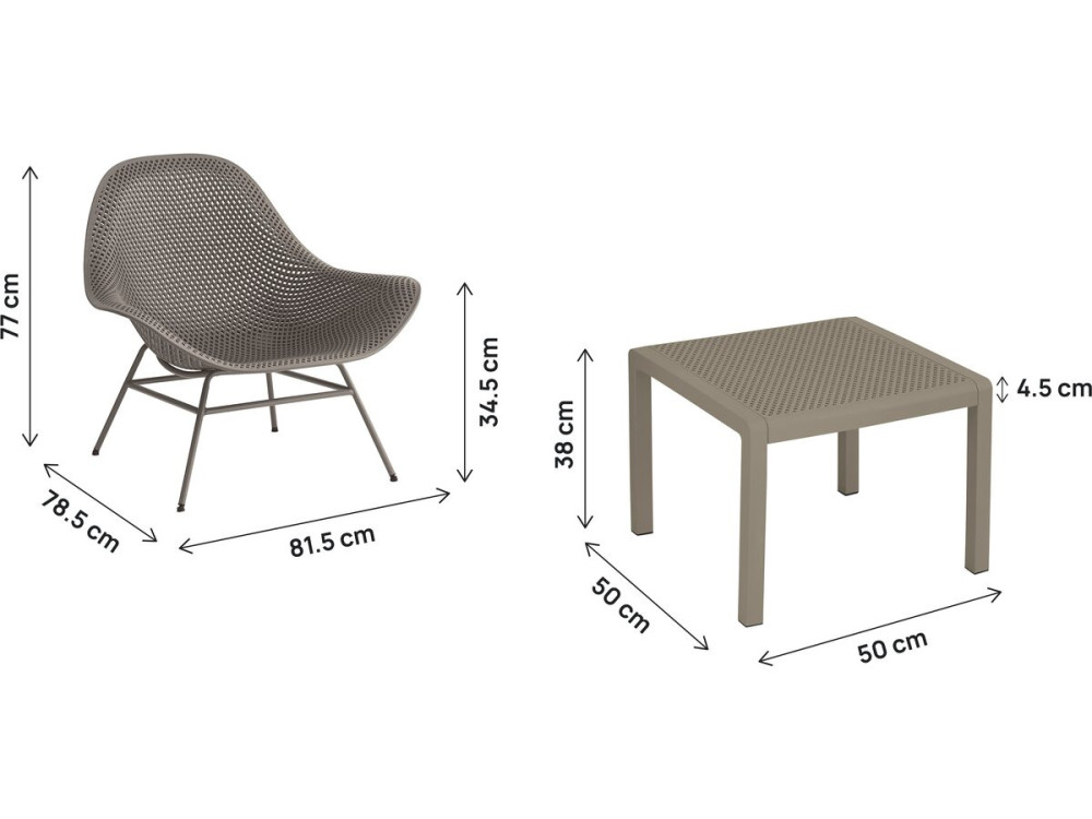 Lot de 2 fauteuils de jardin avec table basse "Soléna" - Taupe
