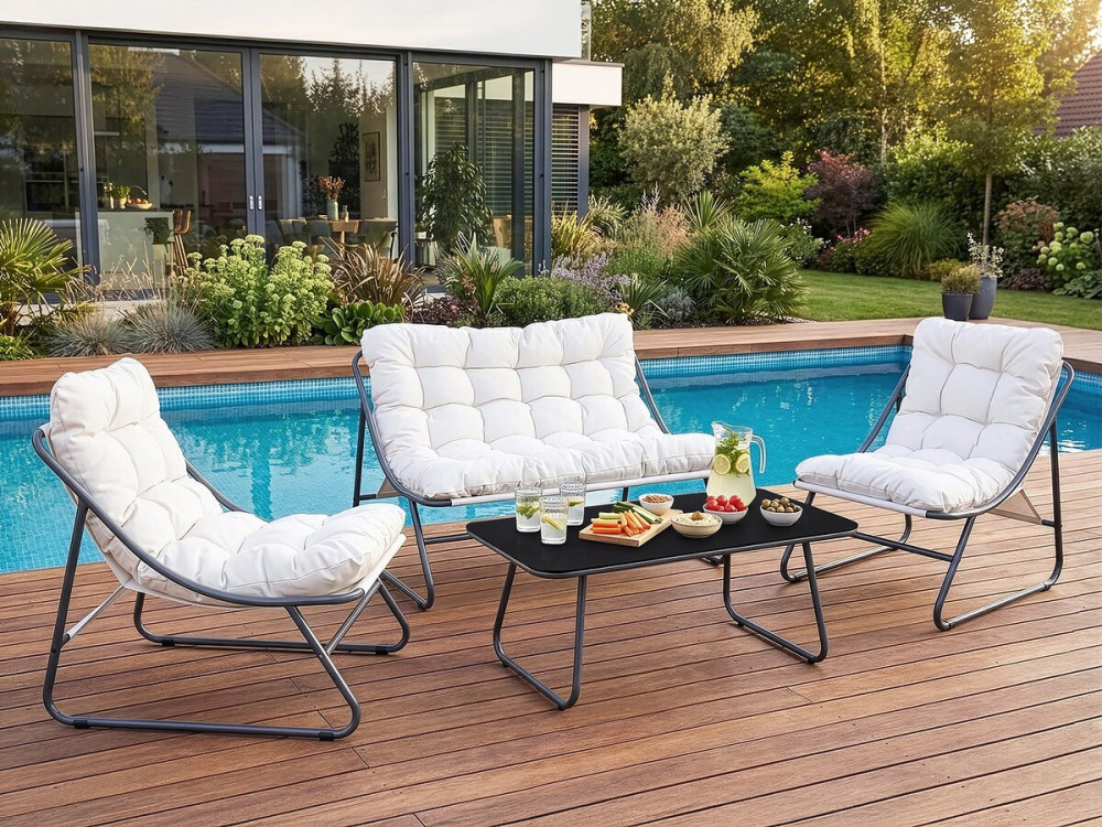 Salon de jardin en métal avec coussins "Aria" - 4 places - Beige