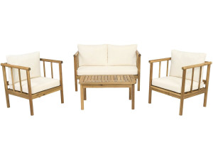 Salon de jardin en bois avec coussins inclus "Milano" - 4 places - Beige