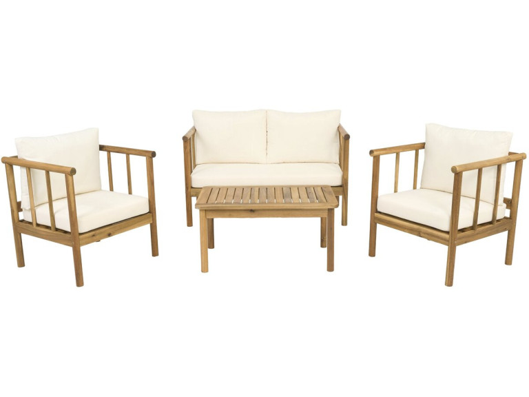Salon de jardin en bois avec coussins inclus "Milano" - 4 places - Beige