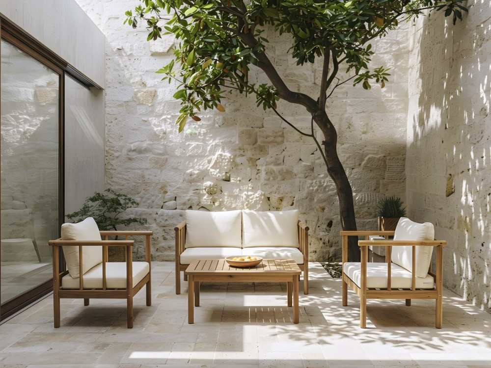 Salon de jardin en bois avec coussins inclus "Milano" - 4 places - Beige