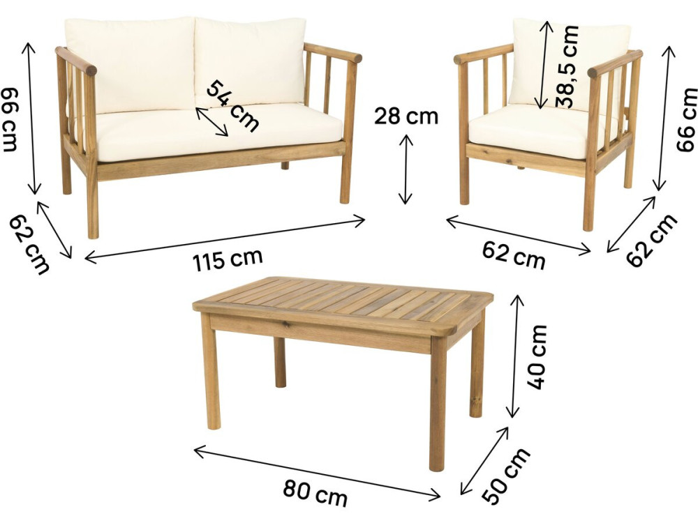Salon de jardin en bois avec coussins inclus "Milano" - 4 places - Beige