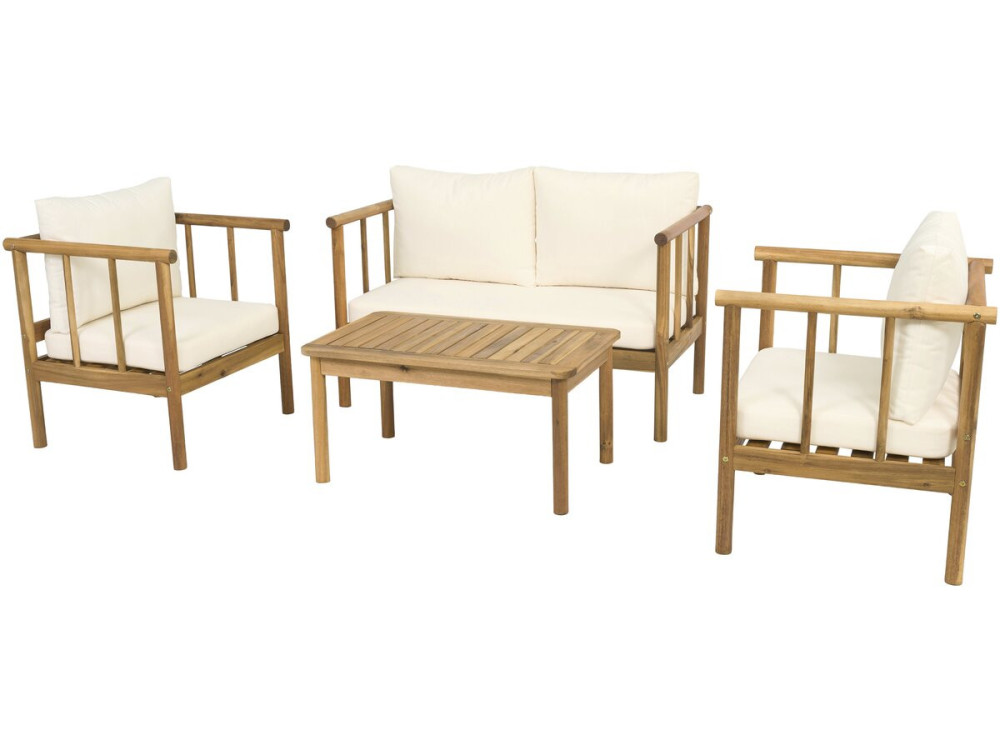 Salon de jardin en bois avec coussins inclus "Milano" - 4 places - Beige