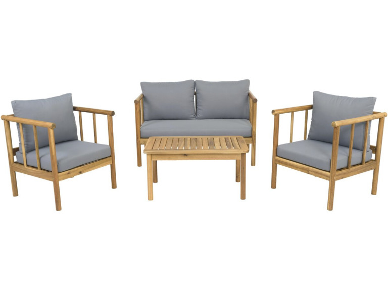 Salon de jardin en bois avec coussins inclus "Milano" - 4 places - Gris