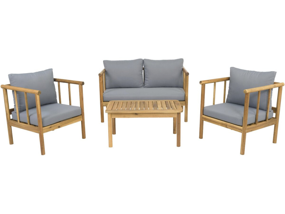 Salon de jardin en bois avec coussins inclus "Milano" - 4 places - Gris