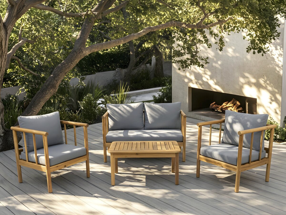 Salon de jardin en bois avec coussins inclus "Milano" - 4 places - Gris