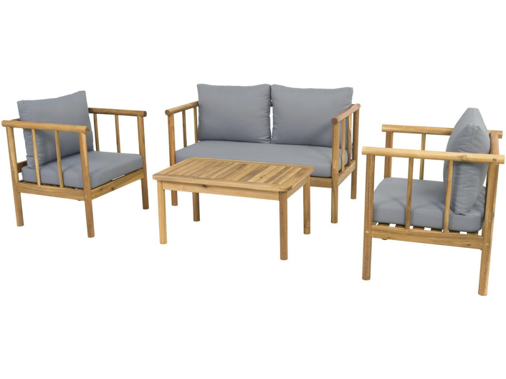 Salon de jardin en bois avec coussins inclus "Milano" - 4 places - Gris