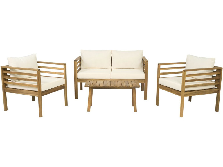 Salon de jardin en bois avec coussins inclus "Beckham" - 4 places - Beige