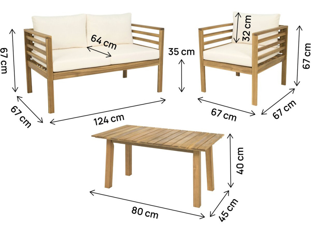 Salon de jardin en bois avec coussins inclus "Beckham" - 4 places - Beige