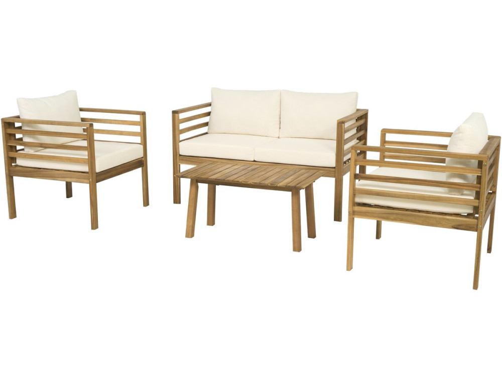 Salon de jardin en bois avec coussins inclus "Beckham" - 4 places - Beige