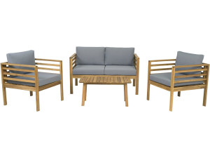 Salon de jardin en bois avec coussins "Beckham" - 4 places - Gris