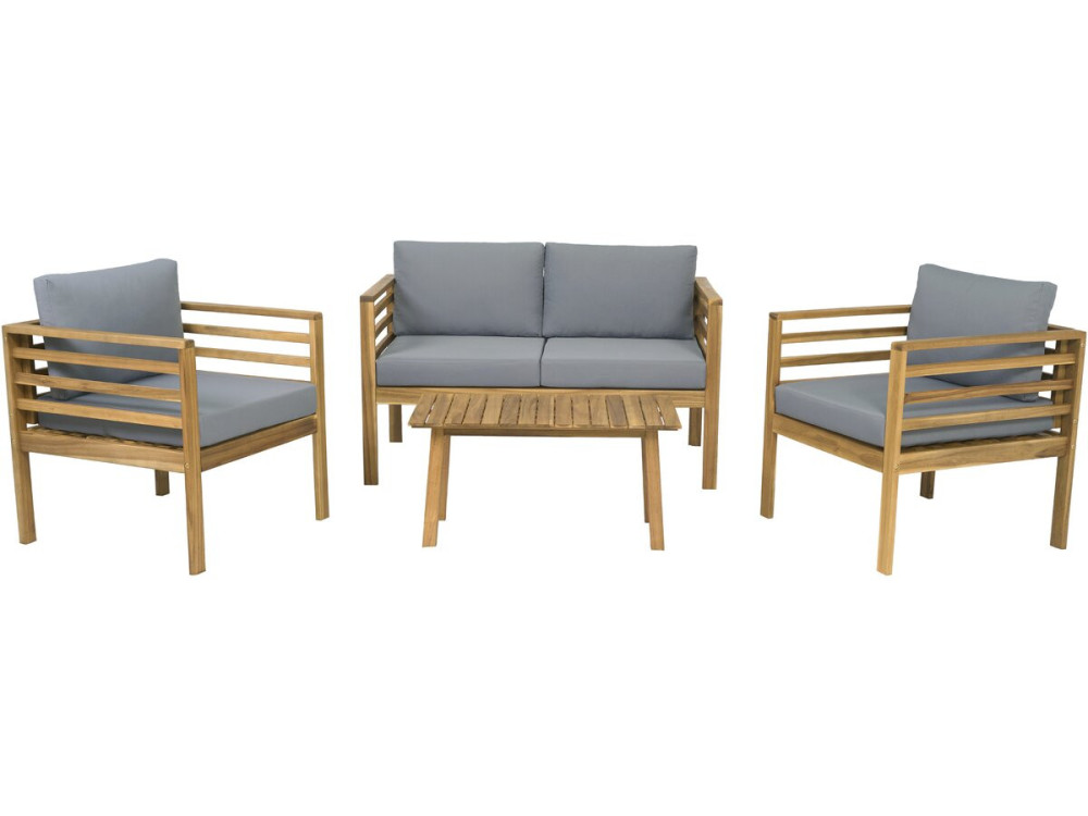 Salon de jardin en bois avec coussins "Beckham" - 4 places - Gris