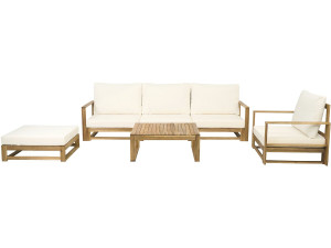 Salon de jardin en bois modulable avec coussins "Bellingham" - 5 places - Beige