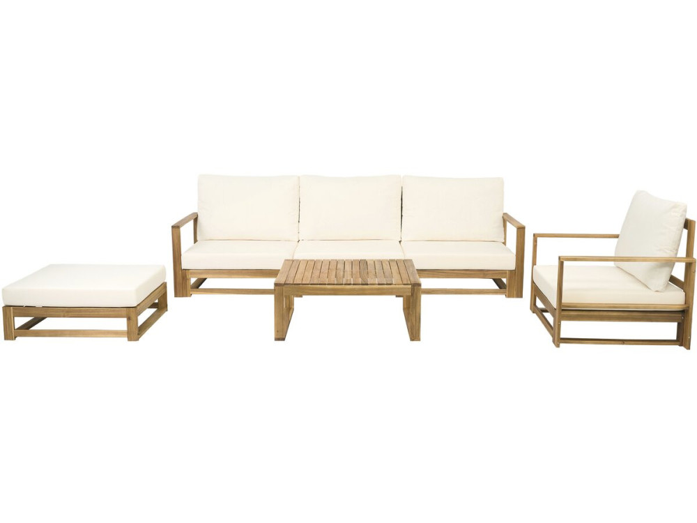 Salon de jardin en bois modulable avec coussins "Bellingham" - 5 places - Beige