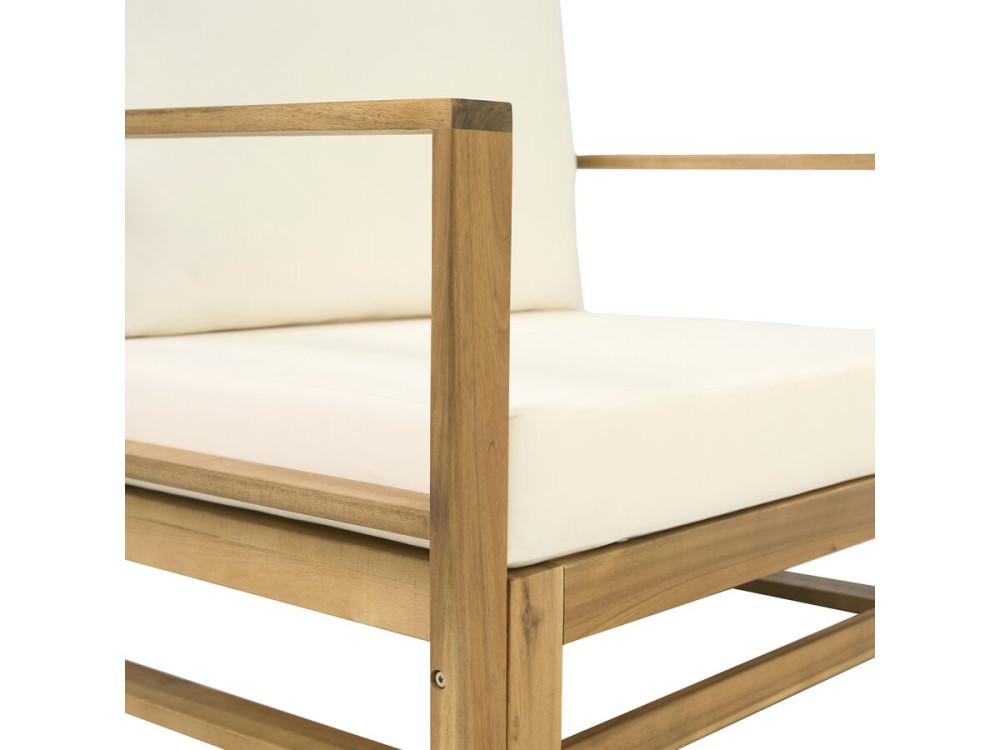 Salon de jardin en bois modulable avec coussins "Bellingham" - 5 places - Beige