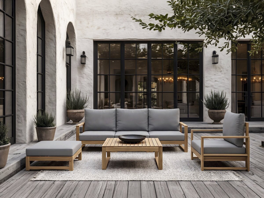 Salon de jardin en bois d'acacia avec coussins "Bellingham" - 5 places - Gris