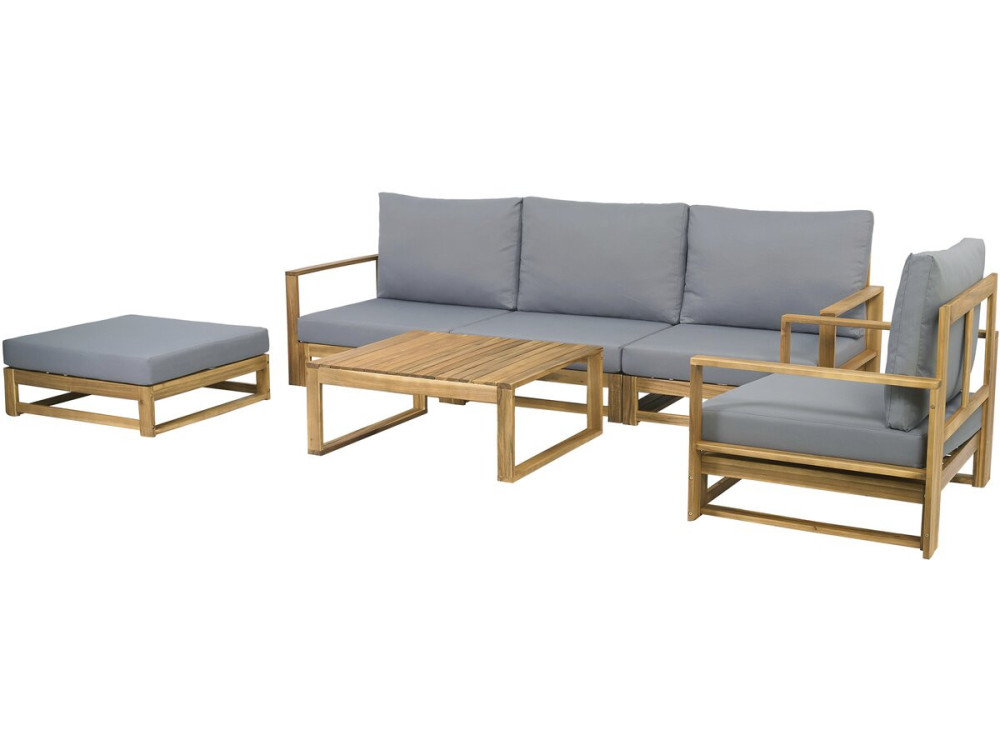 Salon de jardin en bois d'acacia avec coussins "Bellingham" - 5 places - Gris