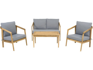 Salon de jardin en bois avec coussins "Presley" - 4 places - Gris