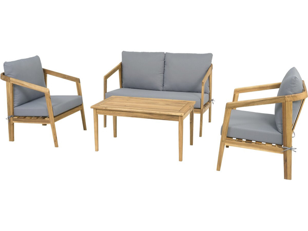 Salon de jardin en bois avec coussins "Presley" - 4 places - Gris