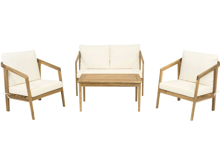 Salon de jardin en bois d'acacia avec coussins "Presley" - 4 places - Beige