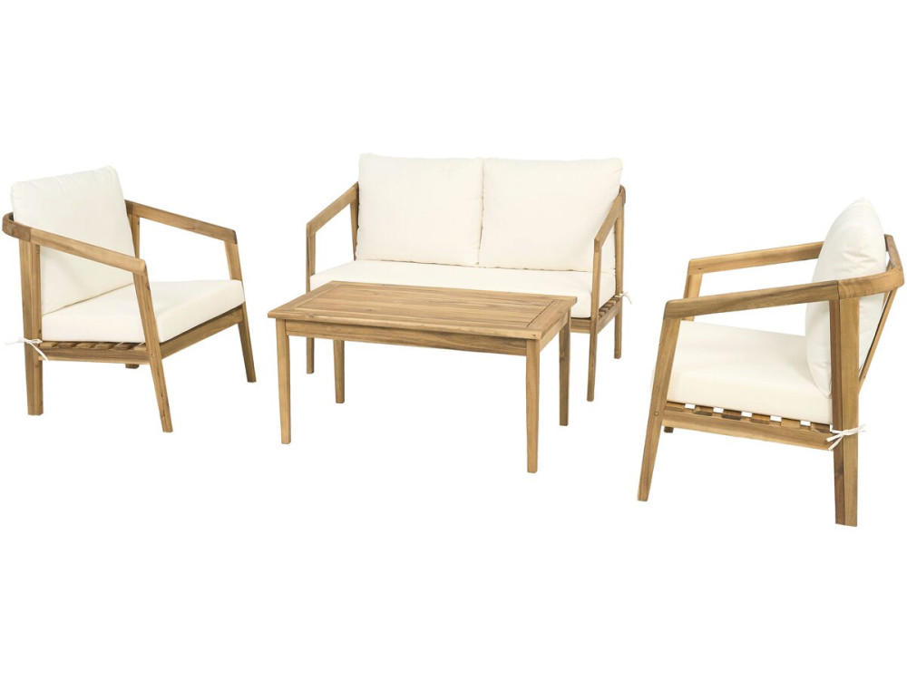 Salon de jardin en bois d'acacia avec coussins "Presley" - 4 places - Beige