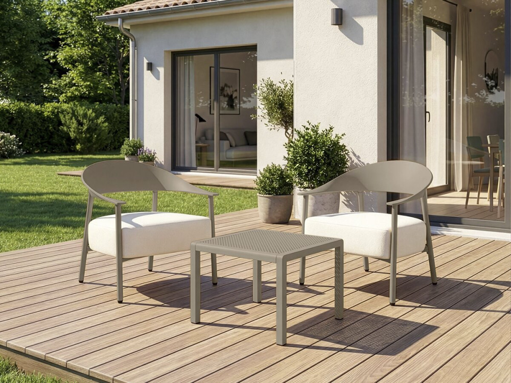 Salon de jardin en métal et plastique "Céora" - 2 places - Taupe