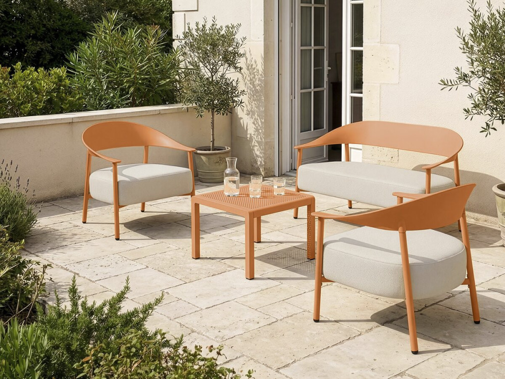 Salon de jardin en métal et plastique "Céora" - 4 places - Orange