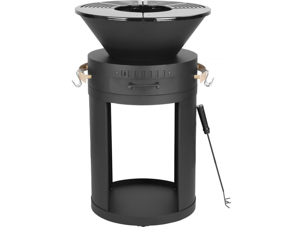 Barbecue plancha brasero a charbon et bois "Cesar" - 49 x 49 x 92 cm - Noir