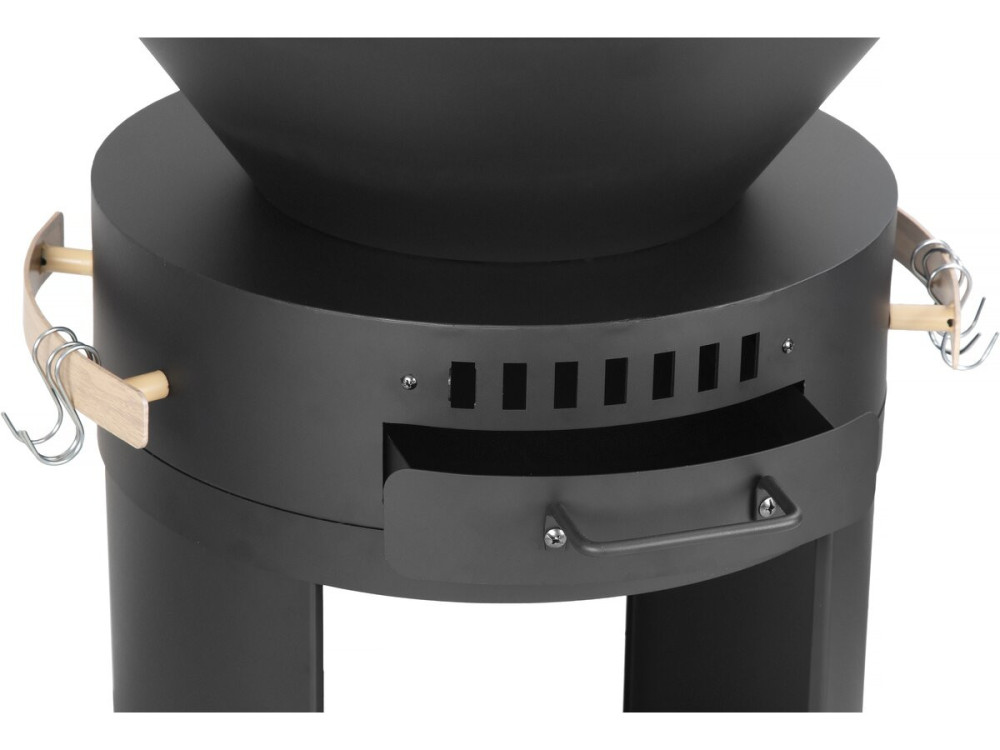 Barbecue plancha brasero a charbon et bois "Cesar" - 49 x 49 x 92 cm - Noir