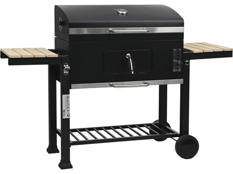 Barbecue charbon avec tablettes latérales et grilles réglables "Marquis" - Noir