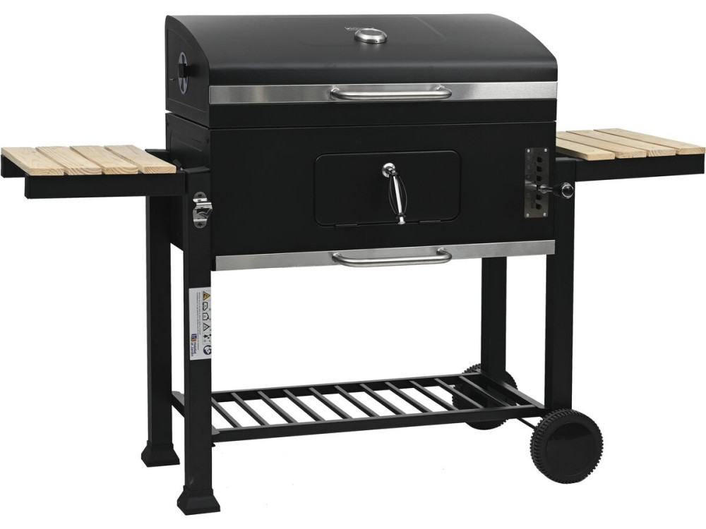 Barbecue charbon avec tablettes latérales et grilles réglables "Marquis" - Noir