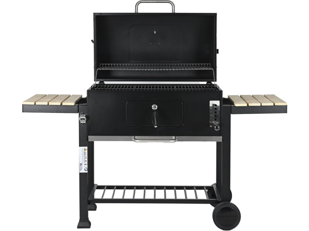 Barbecue charbon avec tablettes latérales et grilles réglables "Marquis" - Noir