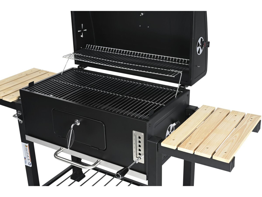 Barbecue charbon avec tablettes latérales et grilles réglables "Marquis" - Noir