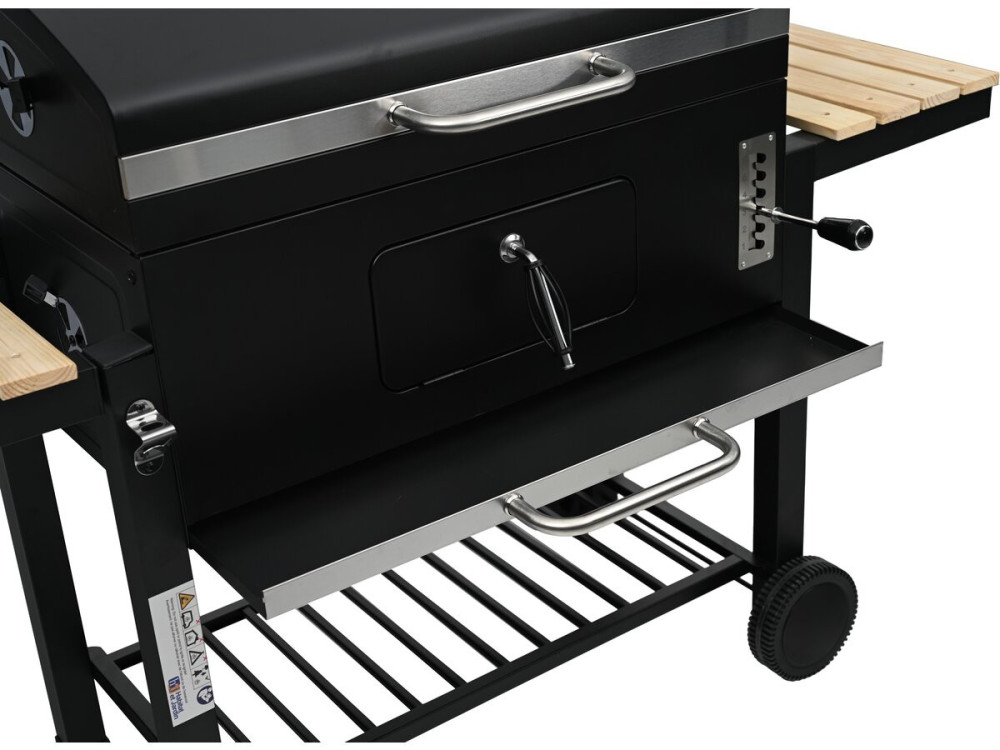 Barbecue charbon avec tablettes latérales et grilles réglables "Marquis" - Noir