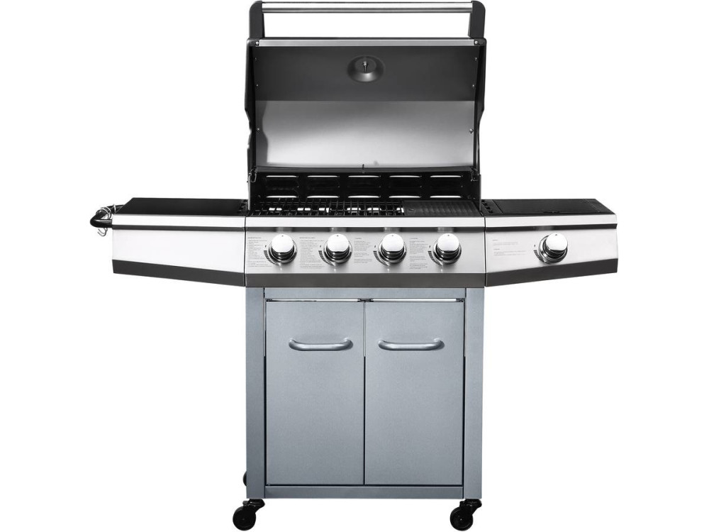 Barbecue gaz avec LED "Bingo 5" - 5 Brûleurs dont 1 latéral - 15.2kW + Housse protection - Argenté