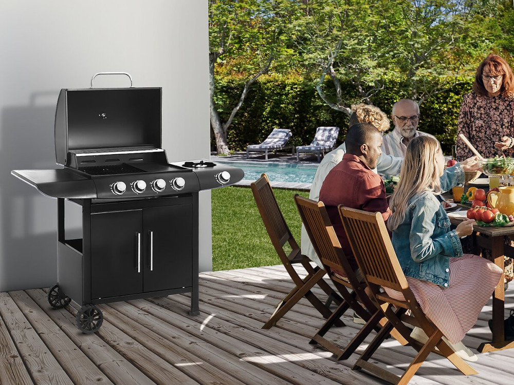 Barbecue gaz "Feria 5" - 5 brûleurs dont 1 latéral - 14,5 kw - Noir