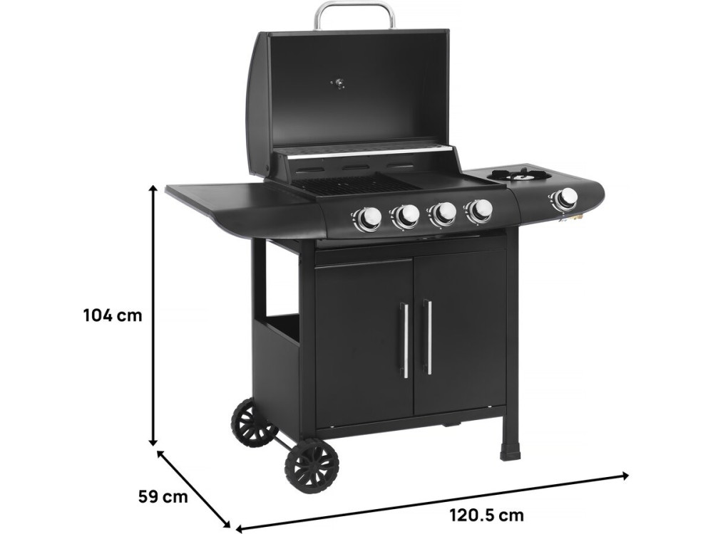 Barbecue gaz "Feria 5" - 5 brûleurs dont 1 latéral - 14,5 kw - Noir