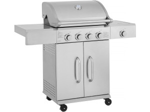 Barbecue gaz en inox avec 5 brûleurs dont 1 latéral "Brazzo" - 118 x 57 x 104 cm - Gris clair