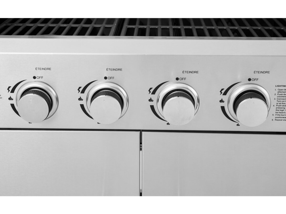 Barbecue gaz en inox avec 5 brûleurs dont 1 latéral "Brazzo" - 118 x 57 x 104 cm - Gris clair