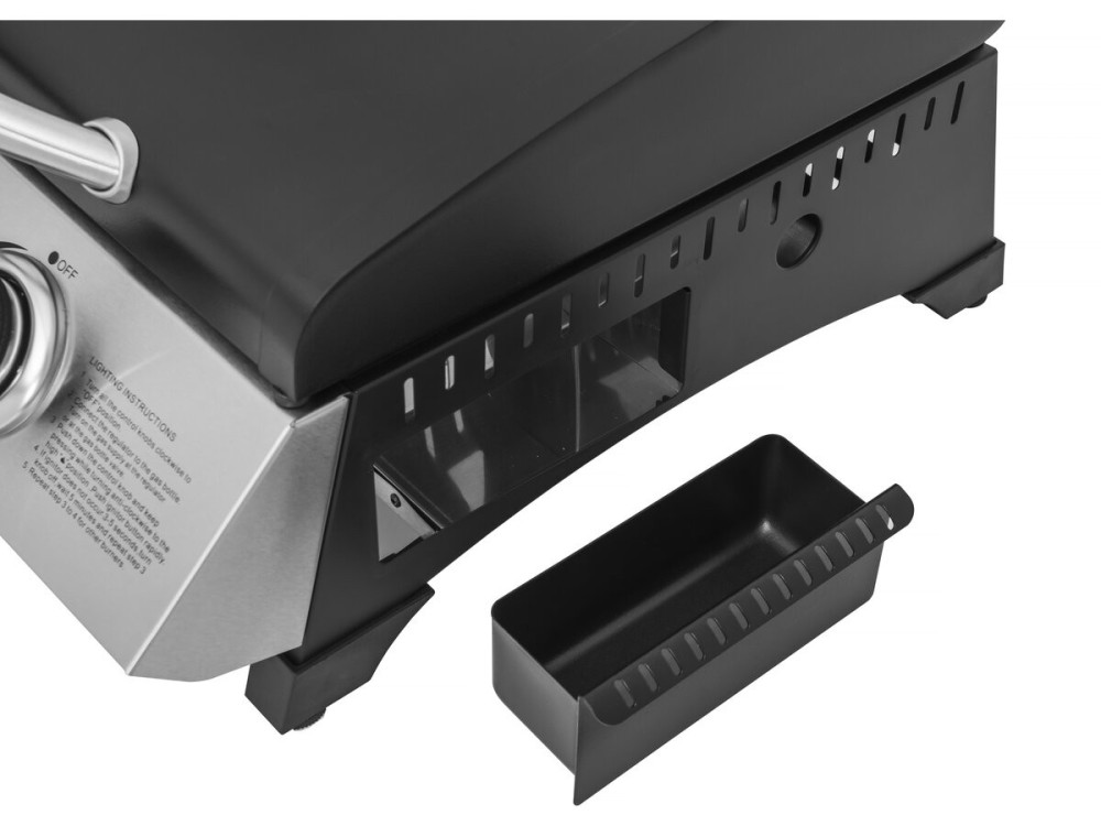 Plancha gaz avec couvercle "Rasio" - 7.5 KW - 3 brûleurs - Noir