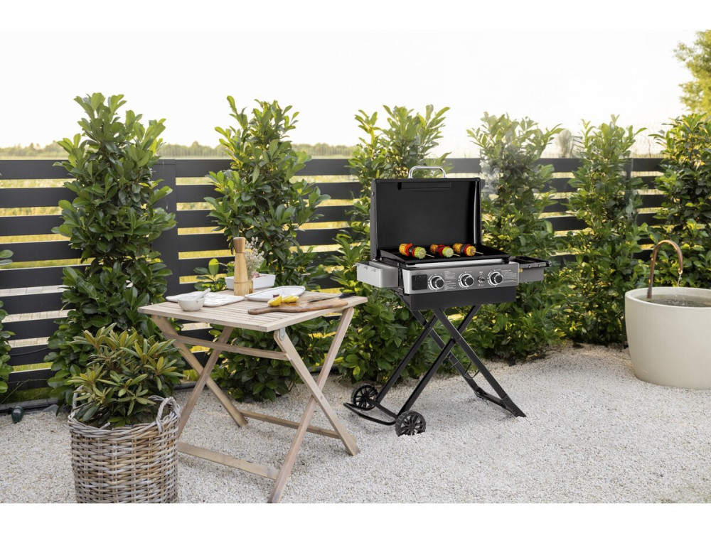 Plancha à gaz avec chariot pliable et portable "Firo" - 7,5 kw - Noir