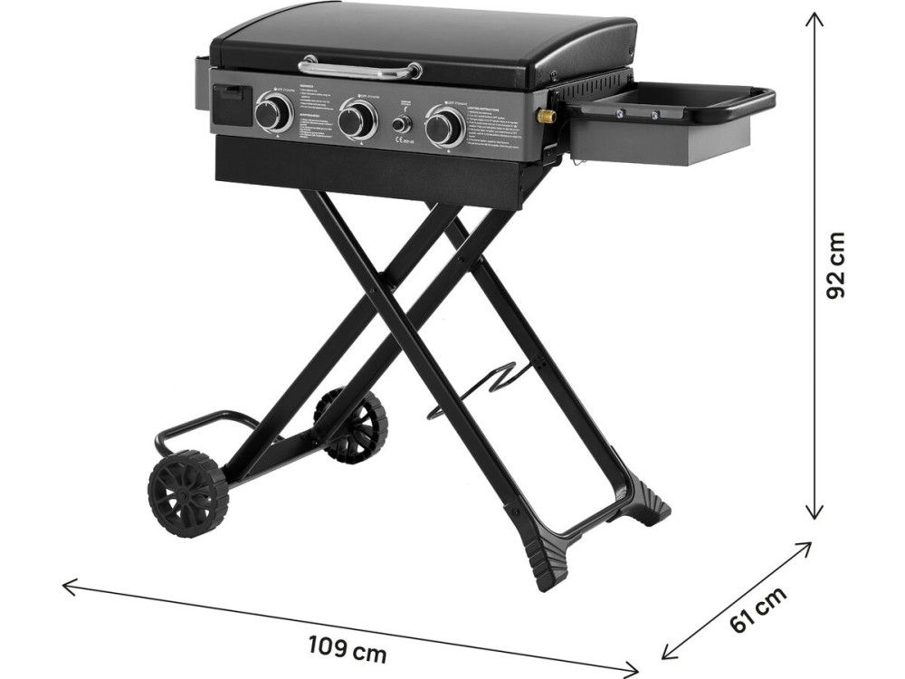 Plancha à gaz avec chariot pliable et portable "Firo" - 7,5 kw - Noir