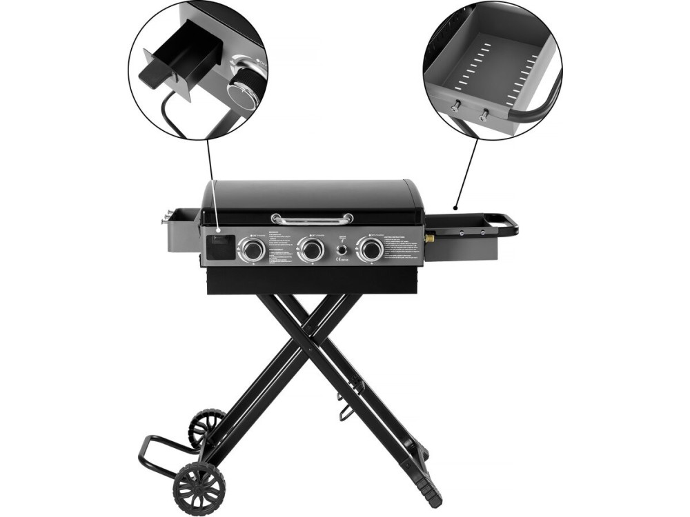 Plancha à gaz avec chariot pliable et portable "Firo" - 7,5 kw - Noir