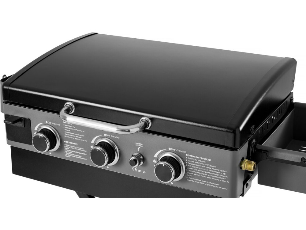 Plancha à gaz avec chariot pliable et portable "Firo" - 7,5 kw - Noir