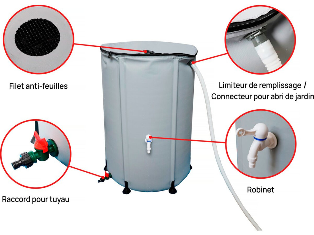 Récupérateur d’eau souple en PVC 250 L - Gris