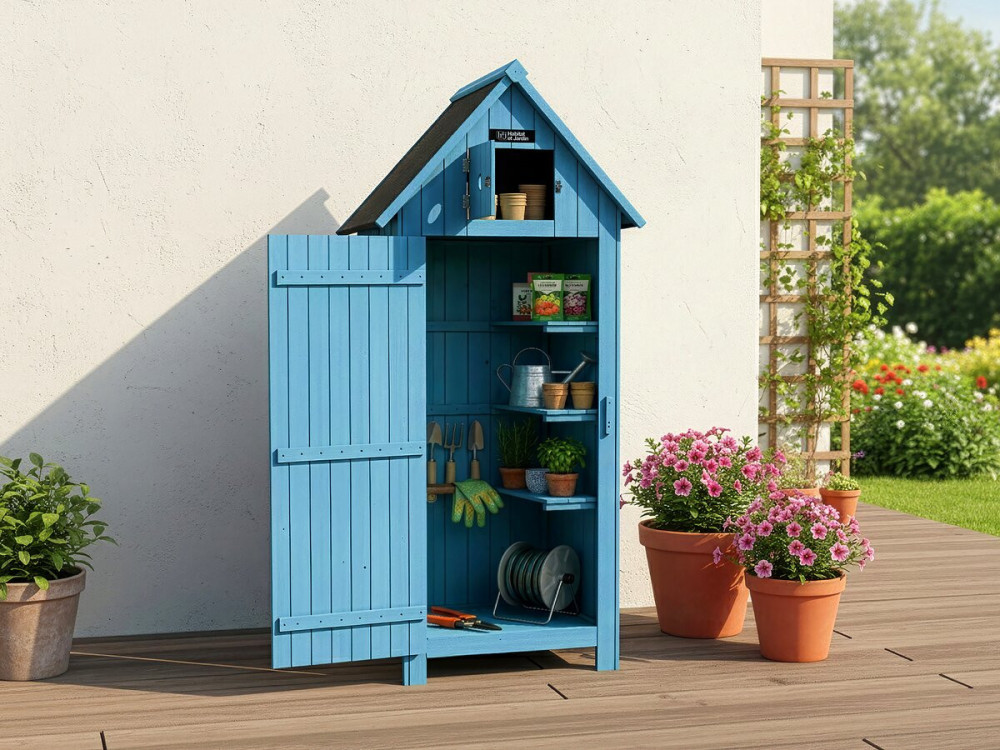 Armoire de jardin "Cabanon" - 77 x 54.5 x 179 cm - Bleu ciel
