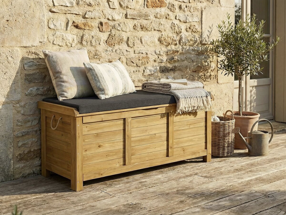 Coffre de jardin "Gana" en bois - 125 x 60 x 55 cm - Marron